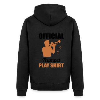 Trompete Spielshirt – Dein Musiker-Dress - Unisex Premium Bio Zip Hoodie - Schwarz - Hinten - Nico (187cm)