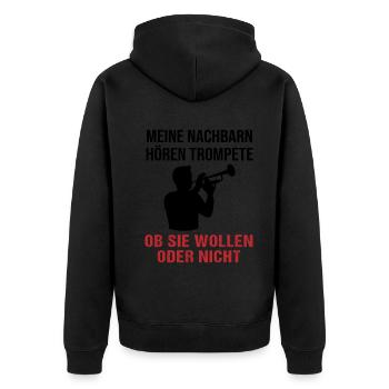 Trompetenklänge – Nachbarschaftskonzert - Unisex Premium Bio Zip Hoodie - Schwarz - Hinten - Nico (187cm)