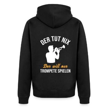 Harmless Trumpeter – Only Music in Mind - Unisex Premium Organic Zip Hoodie - black - Back - Nico (187cm)