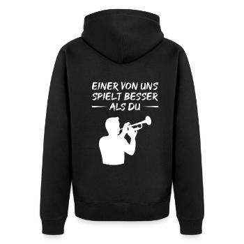 Trumpeter Challenge – Better Than You - Unisex Premium Organic Zip Hoodie - black - Back - Nico (187cm)