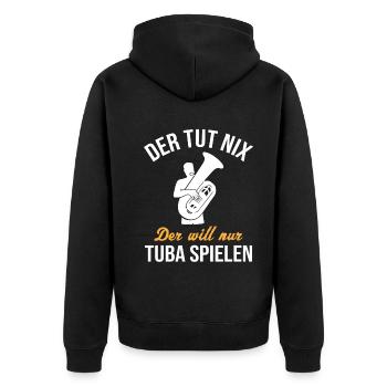 Harmloser Tuba Spieler Musikfan Geschenk - Unisex Premium Bio Zip Hoodie - Schwarz - Hinten - Nico (187cm)