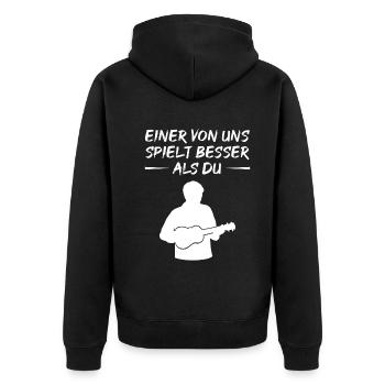 Herausfordernde Ukulele Spielkunst - Unisex Premium Bio Zip Hoodie - Schwarz - Hinten - Nico (187cm)