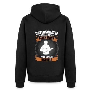 Vieil homme ukulélé sagesse - Veste à capuche bio Premium Unisexe - noir - Dos - Nico (187cm)