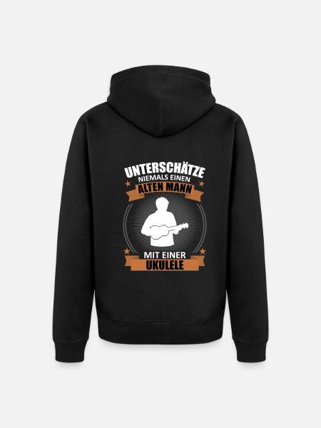 Old Man Ukulele Wisdom - Unisex Premium Organic Zip Hoodie - black