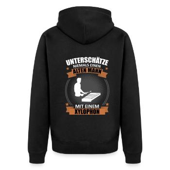 Altmeister am Xylophon Unbezwingbar Geschenk - Unisex Premium Bio Zip Hoodie - Schwarz - Hinten - Nico (187cm)