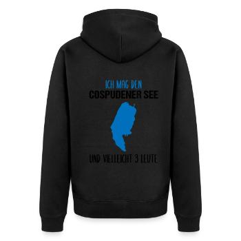 Cospudener See Mein Lieblingsort - Unisex Premium Bio Zip Hoodie - Schwarz - Hinten - Nico (187cm)