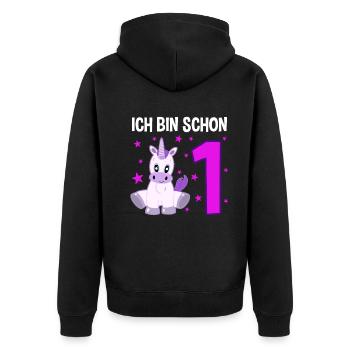 Einhorn Wunderland 1. Geburtstag - Unisex Premium Bio Zip Hoodie - Schwarz - Hinten - Nico (187cm)