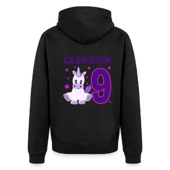 Unicorn Wonder 9 Years Birthday Magic - Unisex Premium Organic Zip Hoodie - black - Back - Nico (187cm)