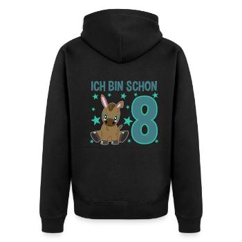 Acht Jahre Feier-Esel: Jubel & Spaß - Unisex Premium Bio Zip Hoodie - Schwarz - Hinten - Nico (187cm)