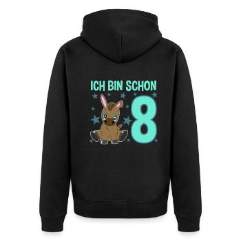 Eight Years of Celebration Donkeys: Jubilation & Fun - Unisex Premium Organic Zip Hoodie - black - Back - Nico (187cm)