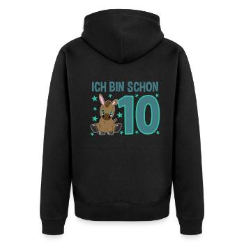 Ten-year-old donkey child: Celebration master - Unisex Premium Organic Zip Hoodie - black - Back - Nico (187cm)