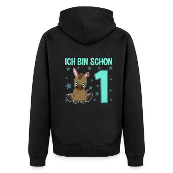 Cute donkey celebrates first birthday - Unisex Premium Organic Zip Hoodie - black - Back - Nico (187cm)