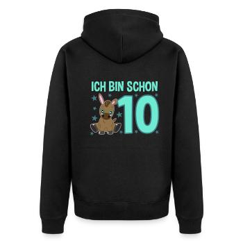 Ten-year-old donkey child: Celebration master - Unisex Premium Organic Zip Hoodie - black - Back - Nico (187cm)