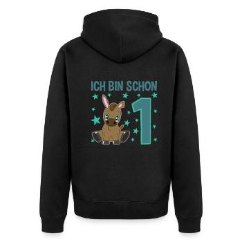 Cute donkey celebrates first birthday - Unisex Premium Organic Zip Hoodie - black - Back - Nico (187cm)