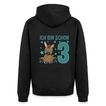 Dreijähriges Festeselchen Glückwunschmotiv - Unisex Premium Bio Zip Hoodie - Schwarz - Hinten - Nico (187cm)