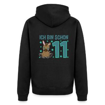 Elf Jahre Esel: Fröhlicher Geburtstagsstar - Unisex Premium Bio Zip Hoodie - Schwarz - Hinten - Nico (187cm)