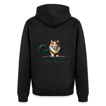 Liebe Gewinnt Immer – Tender Feline Embrace - Unisex Premium Bio Zip Hoodie - Schwarz - Hinten - Nico (187cm)