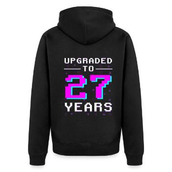 Gamer Jubiläum 27 Jahre Pixelstil - Unisex Premium Bio Zip Hoodie - Schwarz - Hinten - Nico (187cm)
