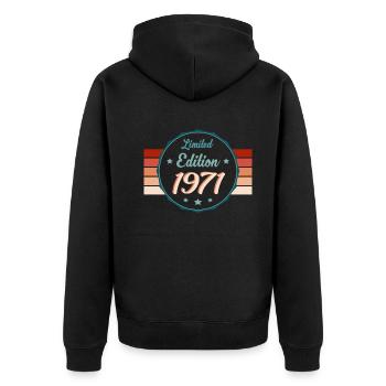 Exclusive 1971 - Retro Birth Cohort - Unisex Premium Organic Zip Hoodie - black - Back - Nico (187cm)
