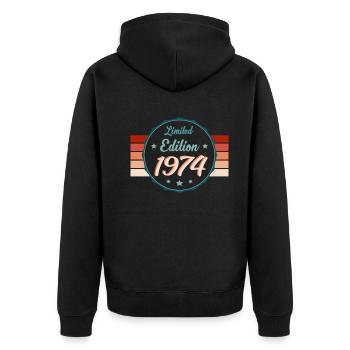 1974 Vintage - Retro Limited Style - Unisex Premium Bio Zip Hoodie - Schwarz - Hinten - Nico (187cm)