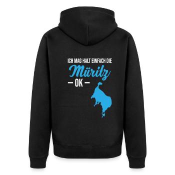 Einfach Müritz-Liebe - Ohne Wenn und Aber - Unisex Premium Bio Zip Hoodie - Schwarz - Hinten - Nico (187cm)