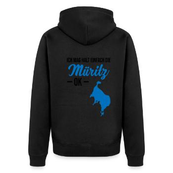 Einfach Müritz-Liebe - Ohne Wenn und Aber - Unisex Premium Bio Zip Hoodie - Schwarz - Hinten - Nico (187cm)