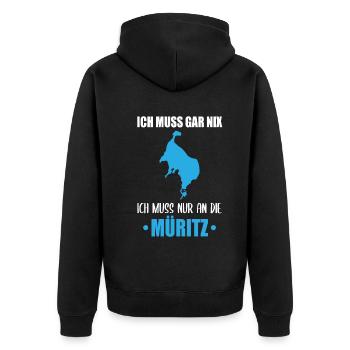 Müritz-Notwendigkeit - Nichts anderes zählt - Unisex Premium Bio Zip Hoodie - Schwarz - Hinten - Nico (187cm)