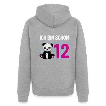 Süßer Panda - Zwölf Jahre Jubel - Unisex Premium Bio Zip Hoodie - Grau meliert - Hinten - Nico (187cm)