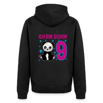 Neun Jahre – Panda-Groove - Unisex Premium Bio Zip Hoodie - Schwarz - Hinten - Nico (187cm)