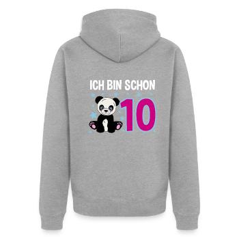 Dix ans – Panda Jubilation - Veste à capuche bio Premium Unisexe - gris chiné - Dos - Nico (187cm)
