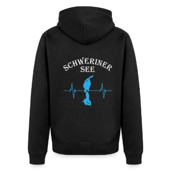 Herzschlag Schweriner See - Unisex Premium Bio Zip Hoodie - Schwarz - Hinten - Nico (187cm)