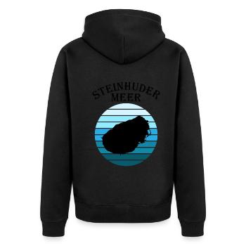 Steinhuder Meer Wellenspiel Reflexion - Unisex Premium Bio Zip Hoodie - Schwarz - Hinten - Nico (187cm)