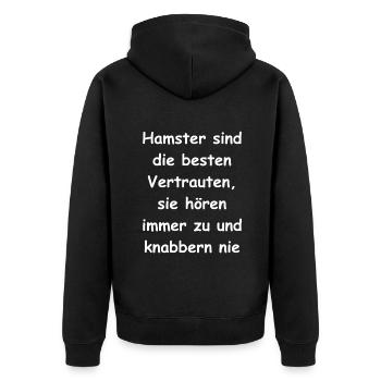 Kleine Geschenkidee für Hamsterfans - Unisex Premium Bio Zip Hoodie - Schwarz - Hinten - Nico (187cm)