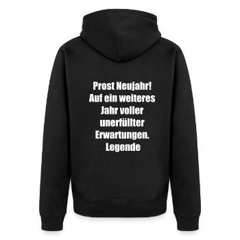 Silvestergeschenk - Unisex Premium Bio Zip Hoodie - Schwarz - Hinten - Nico (187cm)