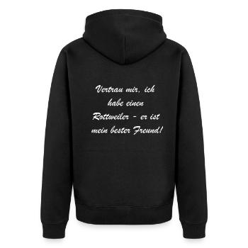Vertrauter Rotti Geschenk - Unisex Premium Bio Zip Hoodie - Schwarz - Hinten - Nico (187cm)