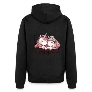 Funny sleeping unicorn dream mode in front of the - Unisex Premium Organic Zip Hoodie - black - Back - Nico (187cm)