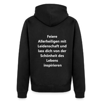 Geschenk für die Seele - Unisex Premium Bio Zip Hoodie - Schwarz - Hinten - Nico (187cm)