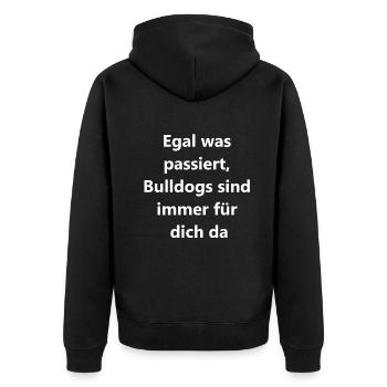 Bulldog-Geschenk - Unisex Premium Bio Zip Hoodie - Schwarz - Hinten - Nico (187cm)