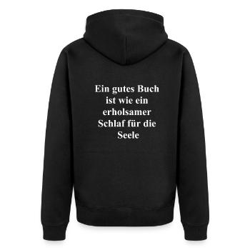 Geschenk für Leseratten - Unisex Premium Bio Zip Hoodie - Schwarz - Hinten - Nico (187cm)