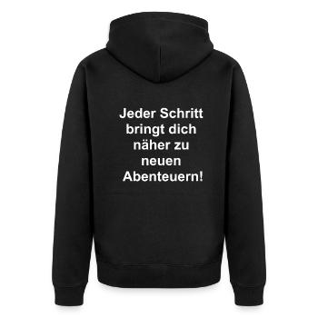 Wanderlust Geschenk - Unisex Premium Bio Zip Hoodie - Schwarz - Hinten - Nico (187cm)