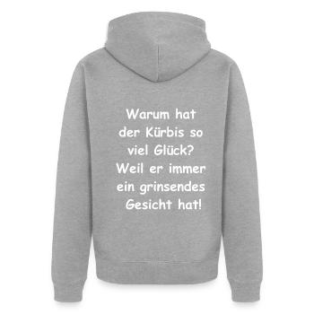Gruseliger Glücksbringer - Unisex Premium Bio Zip Hoodie - Grau meliert - Hinten - Nico (187cm)