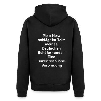 "Unzertrennlich vereint" Geschenk - Unisex Premium Bio Zip Hoodie - Schwarz - Hinten - Nico (187cm)