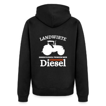 Landwirte- Essen Fleisch Trinken Bier ... - Unisex Premium Bio Zip Hoodie - Schwarz - Hinten - Nico (187cm)