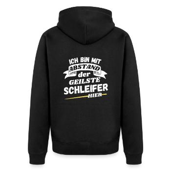 Ich bin mit Abstand der geilste Schleifer hier - Unisex Premium Bio Zip Hoodie - Schwarz - Hinten - Nico (187cm)