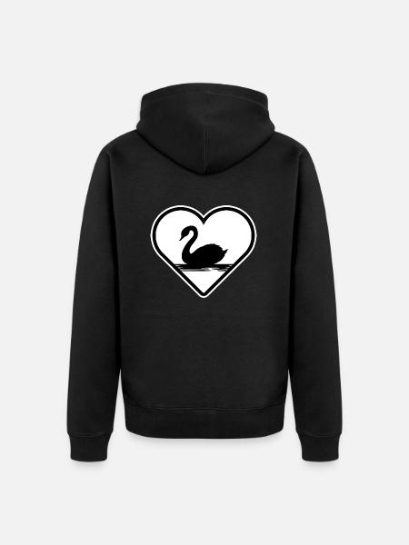 Svan "Svan i hjärtat" kär i naturen vid Svansjön - Ekologisk premiumluvjack unisex - svart