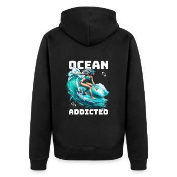 Ocean Addicted Surfing - Unisex Premium Bio Zip Hoodie - Schwarz - Hinten - Nico (187cm)