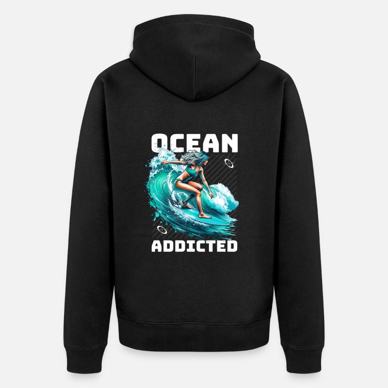 Surf accro à l’océan - Veste à capuche bio Premium Unisexe - noir