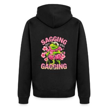 Humor Frosch schlaff, aber immer noch würgend - Frosch Meme - Unisex Premium Bio Zip Hoodie - Schwarz - Hinten - Nico (187cm)