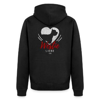West Highland White Terrier Liebe mit Herz -Westie - Unisex Premium Bio Zip Hoodie - Schwarz - Hinten - Nico (187cm)