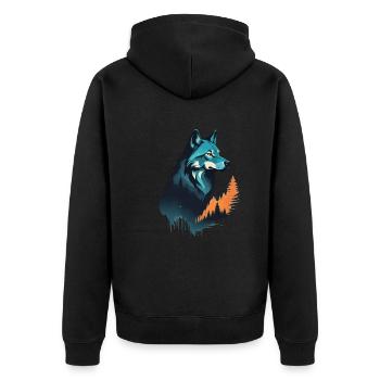 Wolf im Wald - Unisex Premium Bio Zip Hoodie - Schwarz - Hinten - Nico (187cm)